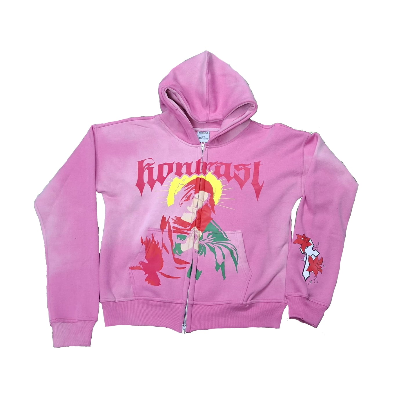 pink distressed virgin marry hoodie
